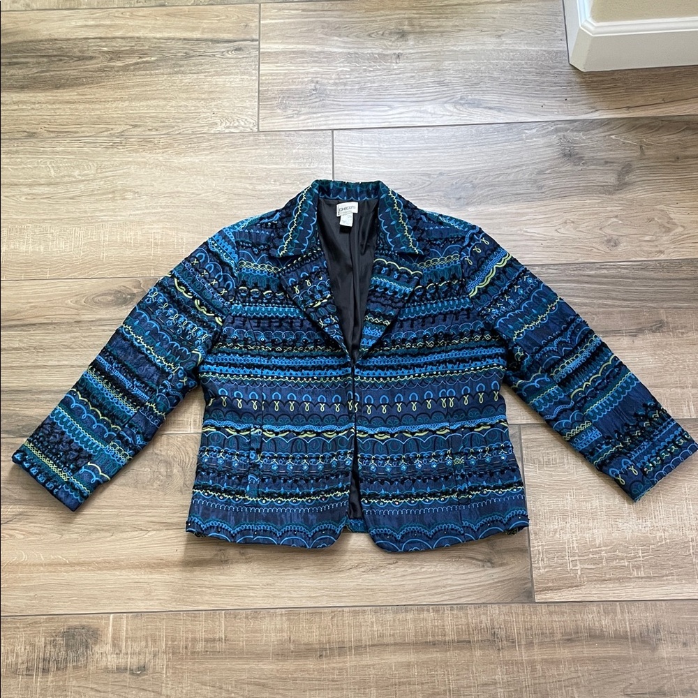Chico's Jacket Womens Large Chico's 2 Blue Beaded Blazer